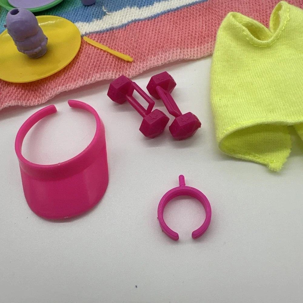 Vintage Barbie Accessories Lot Visor Shoes Dishes Towel Weights Mattel